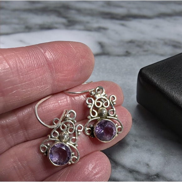 Sterling Silver Amethyst Drop Earrings - Picture 6 of 12
